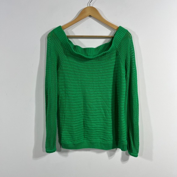 New York & Company Sweaters - NY&CO Y2K Kelly Green‎ Open Knit Sweater Preppy Old Money Indie Granola Large